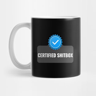 Certified Shitbox - Black Label With Blue Checkbox And Black Text Circle Design Mug